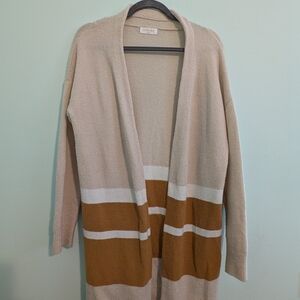 Cozy Beige and Brown Open Cardigan